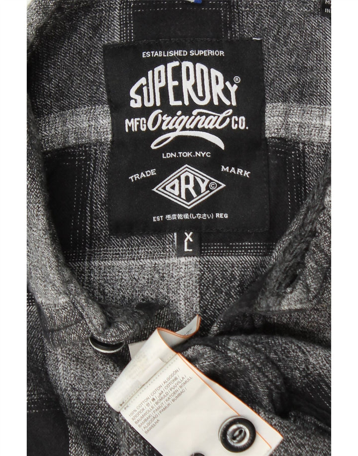 Cămașă de flanel pentru bărbați SUPERDRY XL, bumbac carouri gri