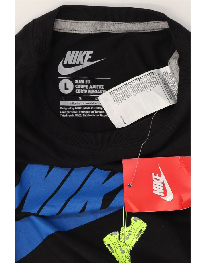 Tricou grafic pentru bărbați NIKE Slim Fit Top mare din bumbac negru