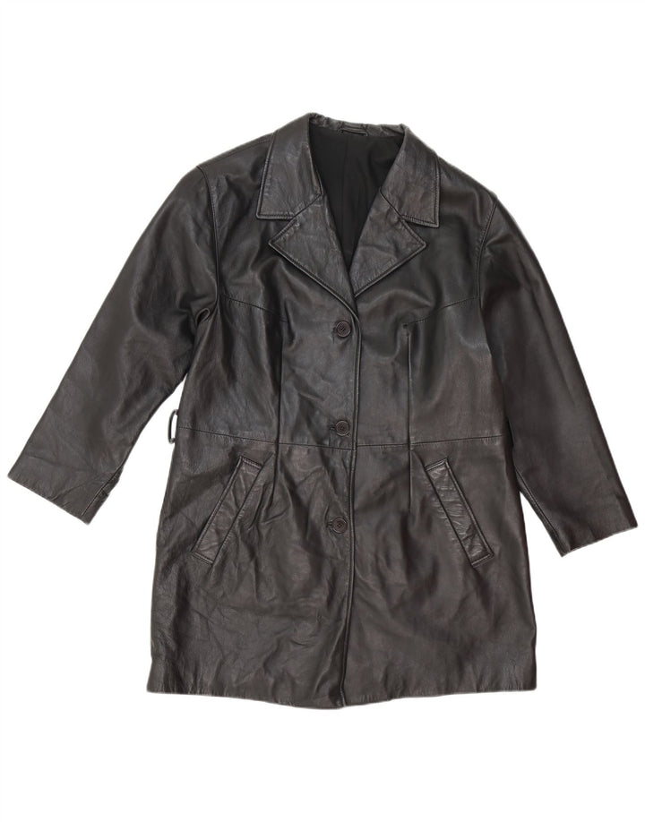 Palton din piele vintage pentru femei UK 14 Medium Black