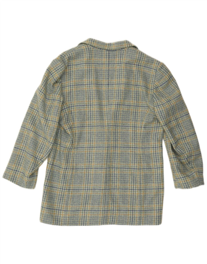 Jachetă vintage pentru femei cu 2 nasturi IT 46 Lână mare cu carouri albastre