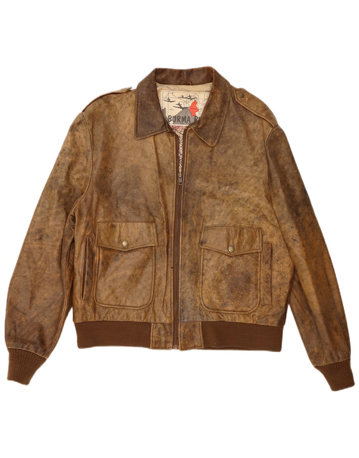 Jachetă militară din piele vintage pentru bărbați IT 44 XS maro
