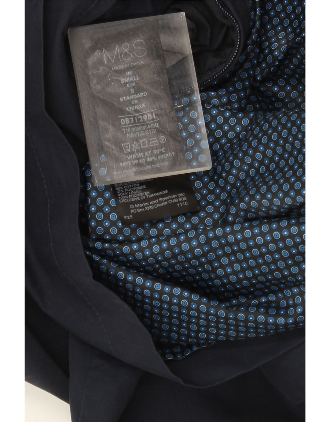 MARKS & SPENCER Jachetă Bomber pentru bărbați UK 36 mic Bumbac bleumarin