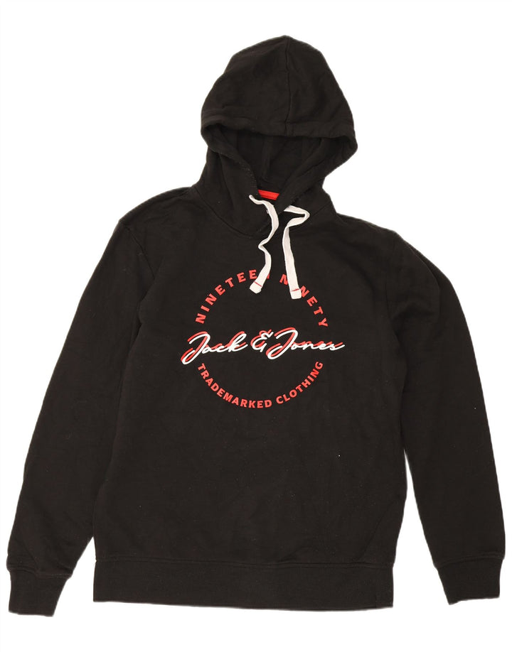 Jack & Jones Pulover cu glugă cu grafică pentru bărbați, mare, negru