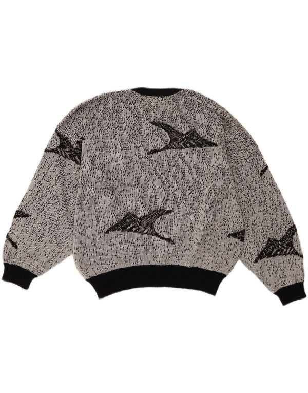 Pulover vintage pentru femei, cu model abstract, cu decolteu rotund, UK 18 XL, gri