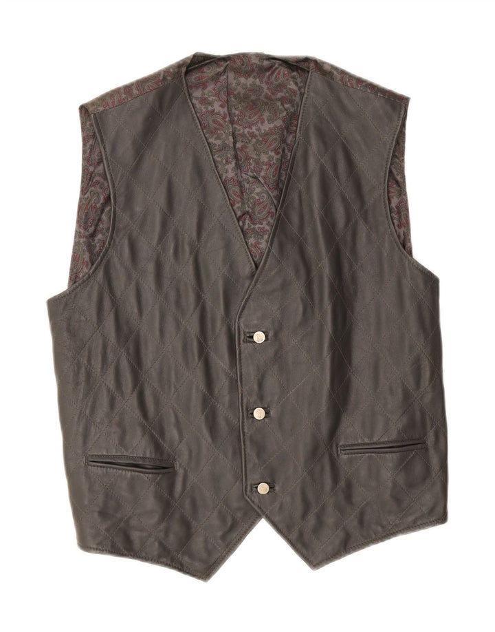 Vestă vintage din piele pentru bărbați, mare, negru, cachetelerie