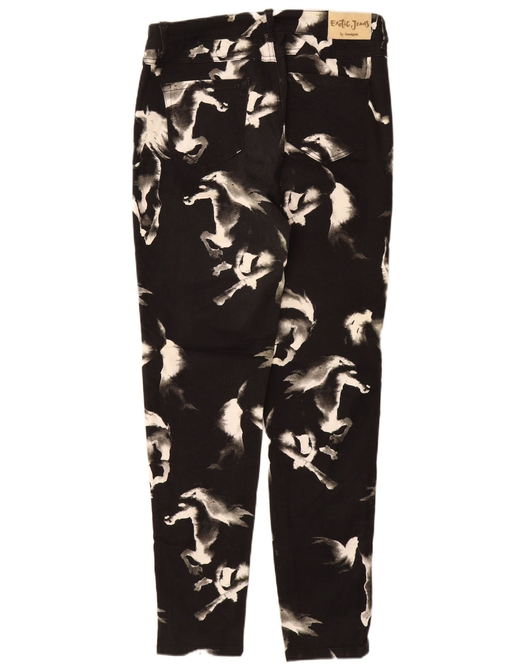 DESIGUAL Pantaloni skinny casual pentru femei EU 44 XL W34 L31 negru cu imprimeu animal