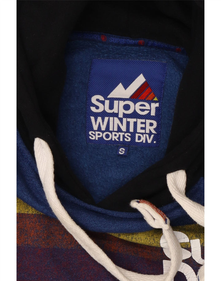 SUPERDRY Pulover cu glugă cu grafică pentru bărbați, bumbac, albastru, bloc de culoare