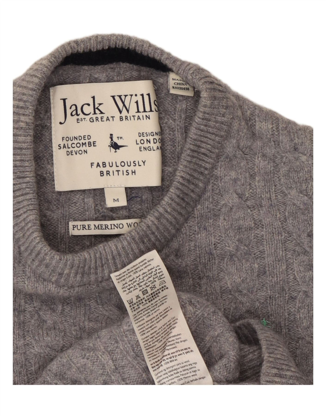 Pulover Jack Wills pentru femei cu gât roșu, UK 14, lână cu pete gri mediu