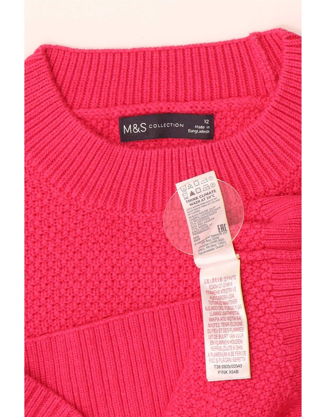 Pulover pentru femei Marks & Spencer cu gât țestoasă, bumbac, roz mediu, UK 12