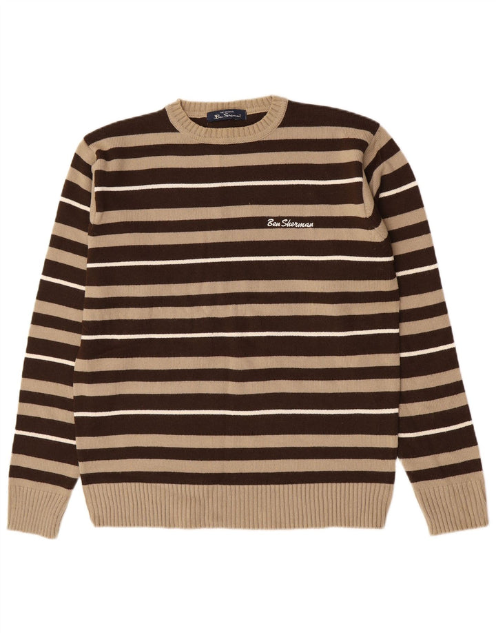 Pulover pentru bărbați Ben Sherman, cu gât roșu, maro mediu, cu dungi acrilice