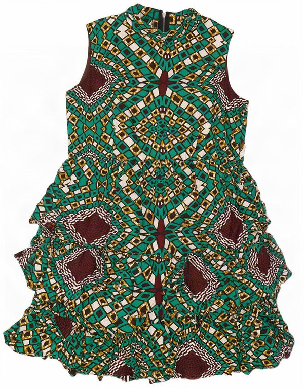 Rochie vintage fără mâneci pentru femei UK 14, mare, verde, geometrică