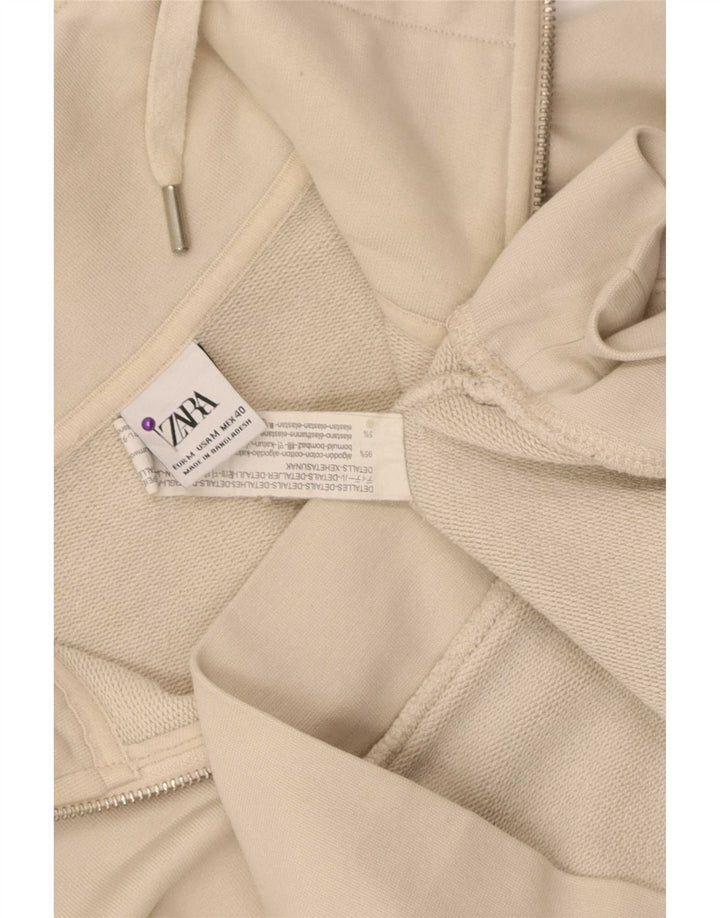 Pulover pentru femei Zara, cu fermoar, cu gât, UK 14, bumbac, bej mediu