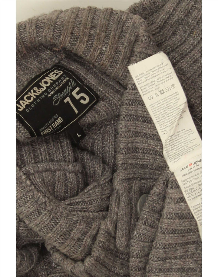Jack & Jones Pulover pentru bărbați cu gât cu nasturi, bumbac mare, gri
