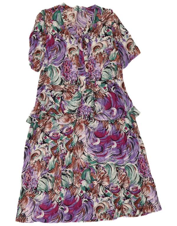 Rochie vintage pentru femei cu model abstract peplum UK 14 Medium Multicolor