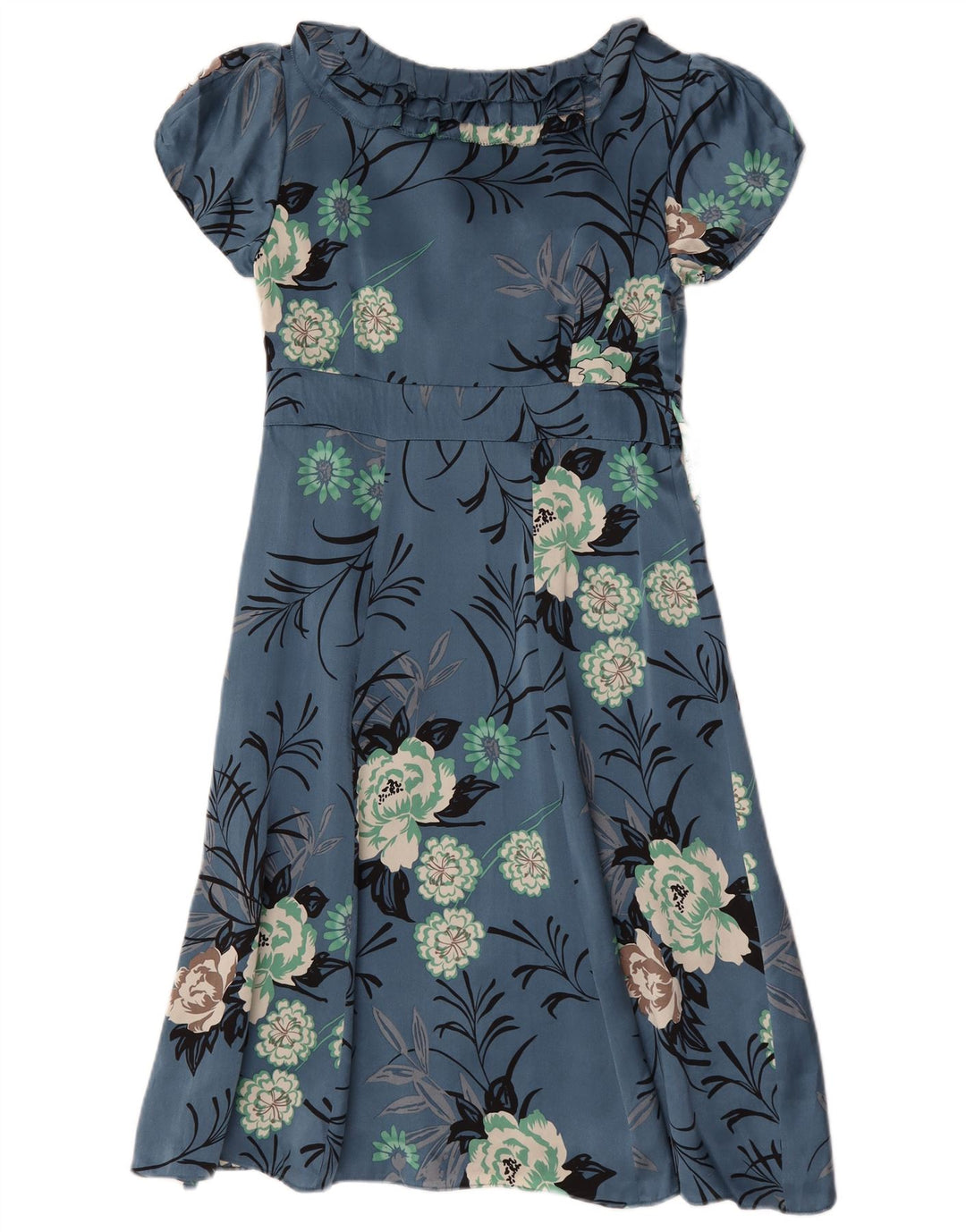 Rochie A-Line pentru femei Monsoon, cu volane în față, UK 12, mătase florală albastră medie