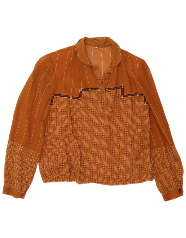 Bluză Vintage cu mânecă lungă pentru femei Top IT 48 XL Maro Geometric
