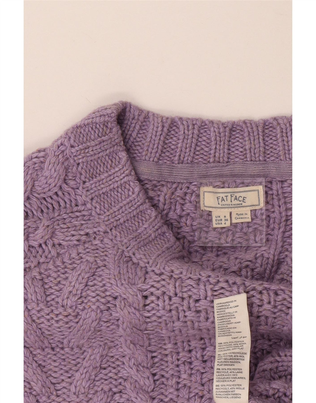 FAT FACE Pulover crop pentru femei cu decolteu cu barca UK 8 Poliester violet mic