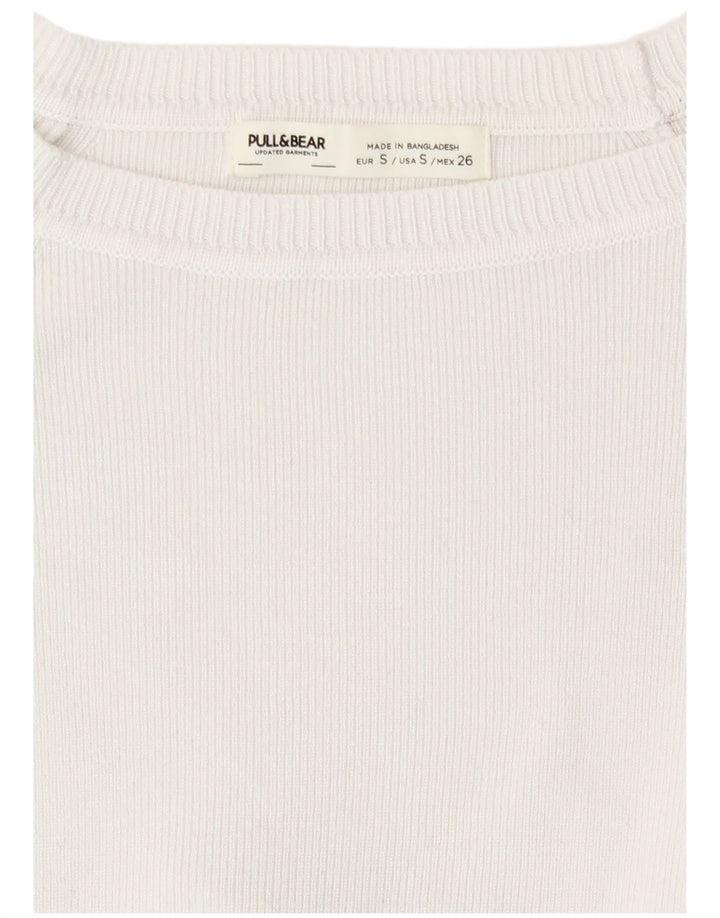 Pull & Bear Crop Top pentru femei cu mânecă lungă UK 8 Small White Viscose