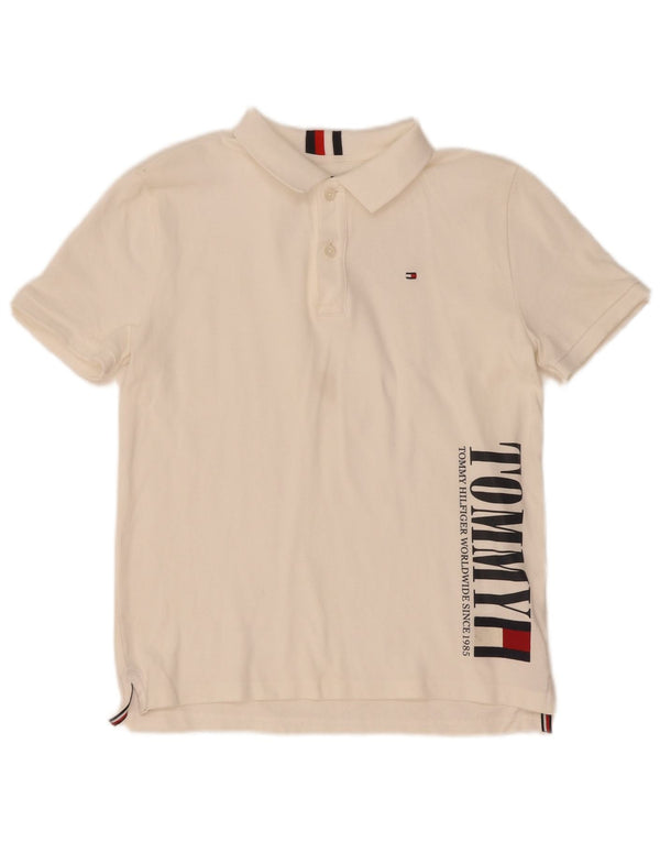 Tricou polo cu grafic Tommy Hilfiger pentru băieți 11-12 ani din bumbac alb