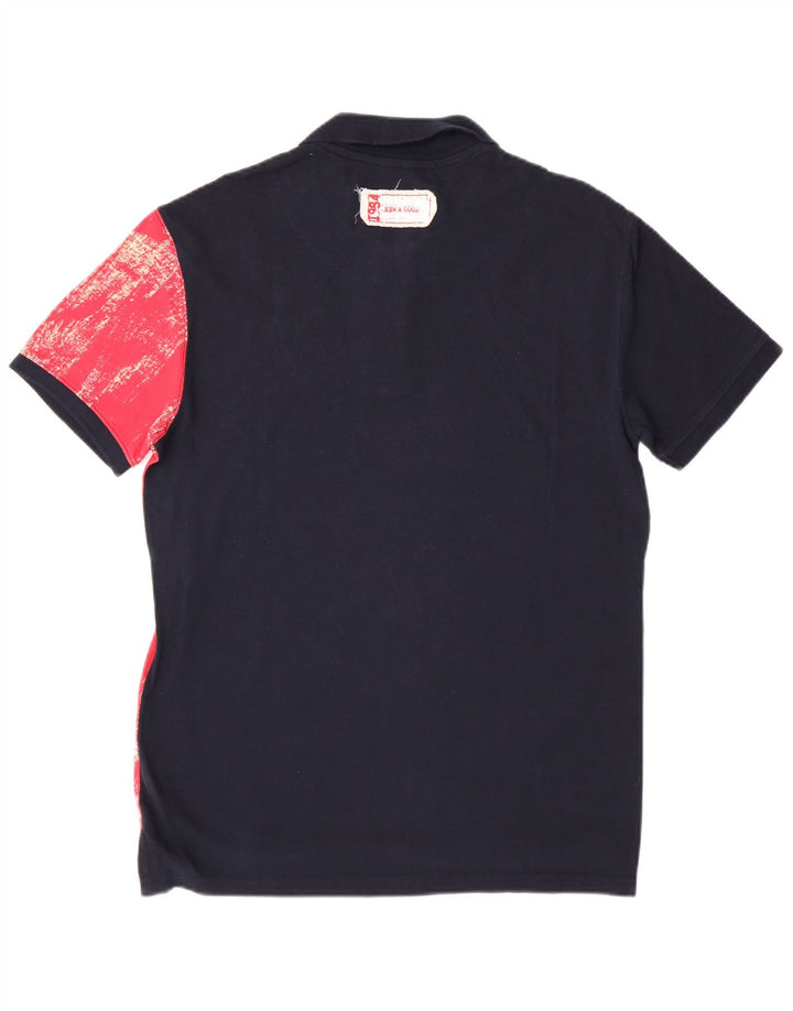 DESIGUAL Tricou polo cu grafică pentru bărbați, mare, albastru bleumarin, bumbac color bloc