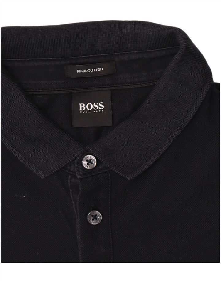 Cămașă polo pentru bărbați Hugo Boss cu mânecă lungă, bumbac mediu albastru bleumarin
