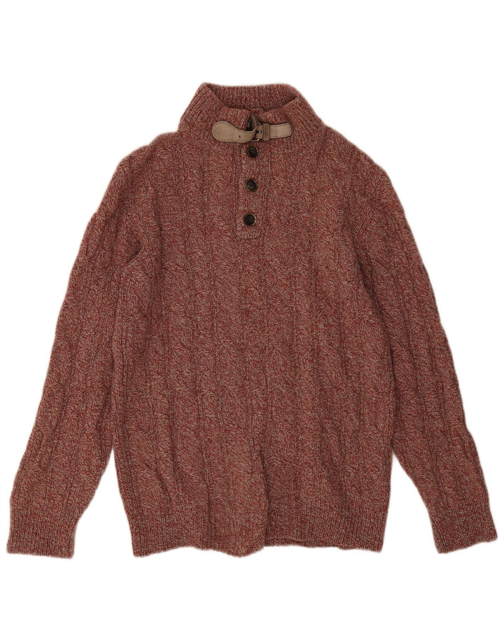 Pulover Massimo Dutti pentru bărbați, cu gât cu nasturi, din lână roșie cu pete mici