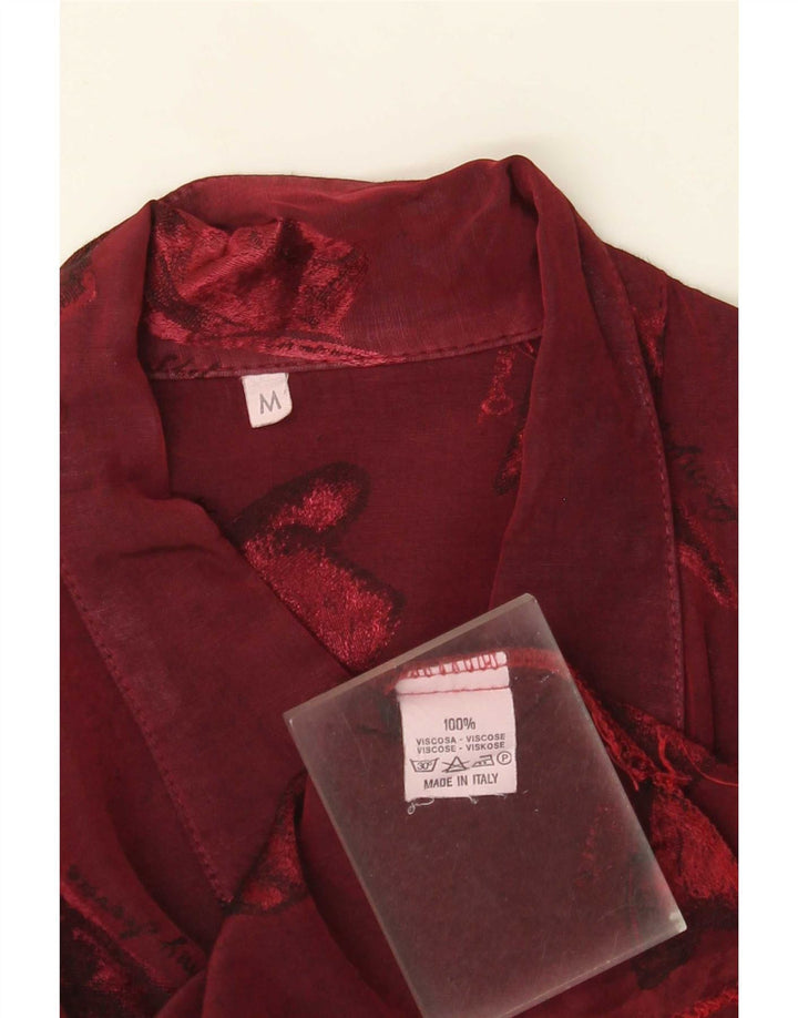 Bluză de cămașă vintage pentru femei cu model abstract, UK 14, viscoză medie burgundy