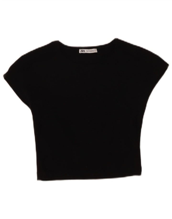 Tricou Crop pentru femei Zara UK 12 Bumbac mediu negru
