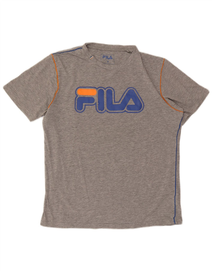 Tricou cu grafic Fila pentru bărbați Top Mediu Gri Bumbac cu pete