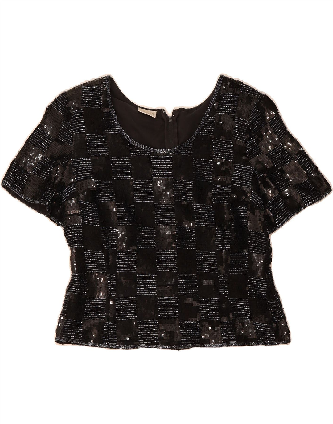 ROMAN Womens Crop Blouse Top UK 16 Large Black Check Polyester Vintage Roman and Second-Hand Roman from Messina Hembry 