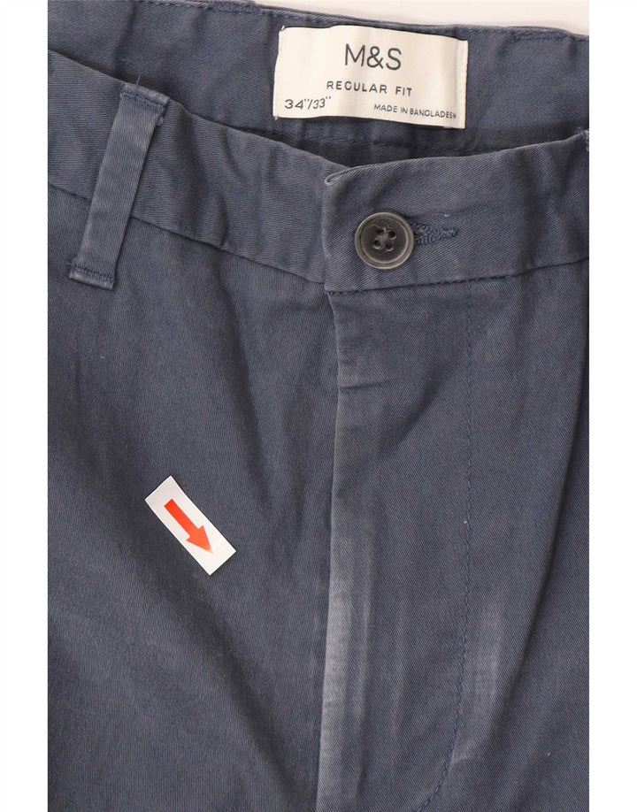 Pantaloni chino pentru bărbați Marks & Spencer, cu ajustare normală, L34 L32, bumbac albastru