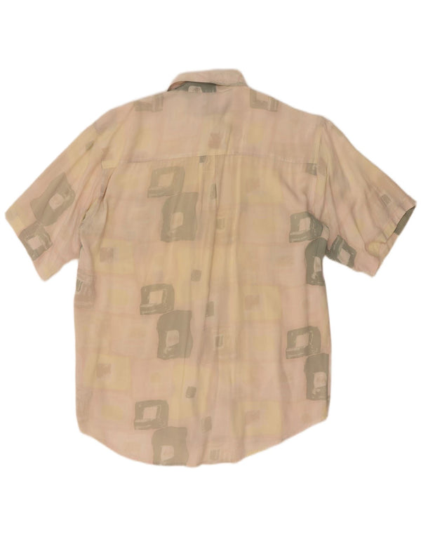 Cămașă Vintage pentru bărbați cu mânecă scurtă XL bumbac geometric bej