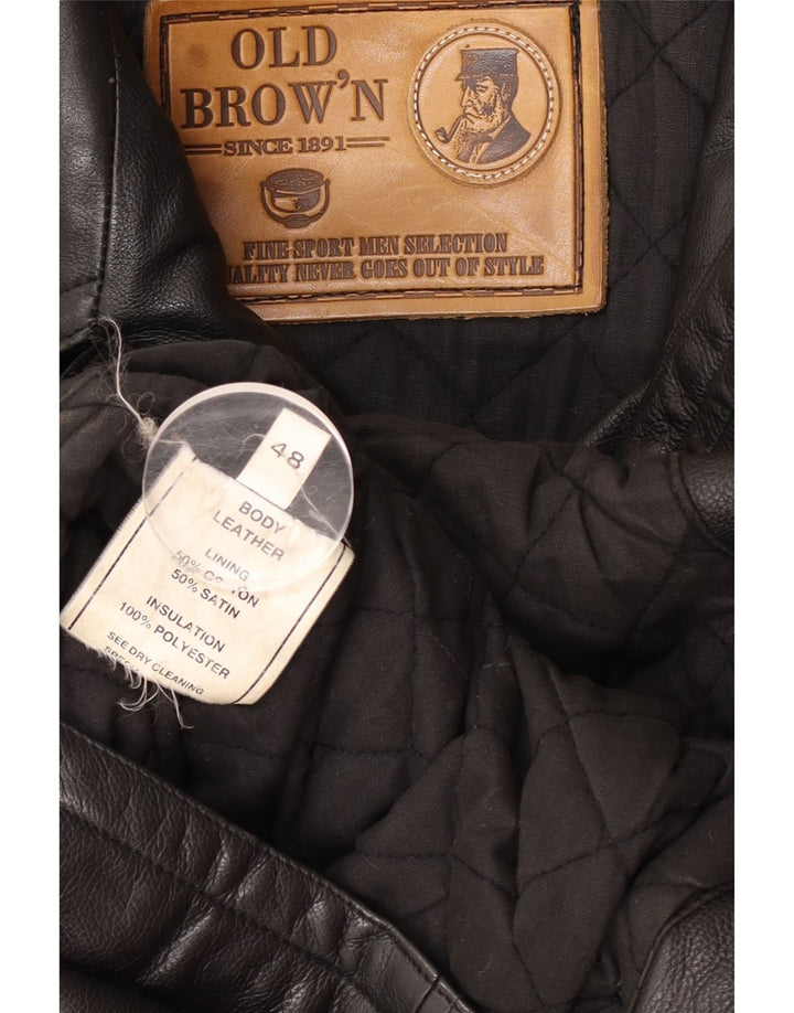 Geaca de piele vintage pentru barbati IT 48 Medium Black Leather