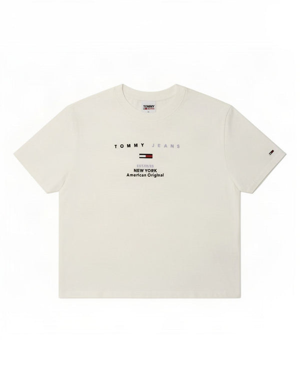 Tricou cu grafic supradimensionat Crop Tommy Hilfiger pentru femei UK 6 XS Alb