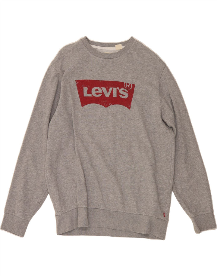 LEVI'S Mens Graphic Sweatshirt Jumper Medium Grey Cotton Vintage Levi's and Second-Hand Levi's from Messina Hembry 