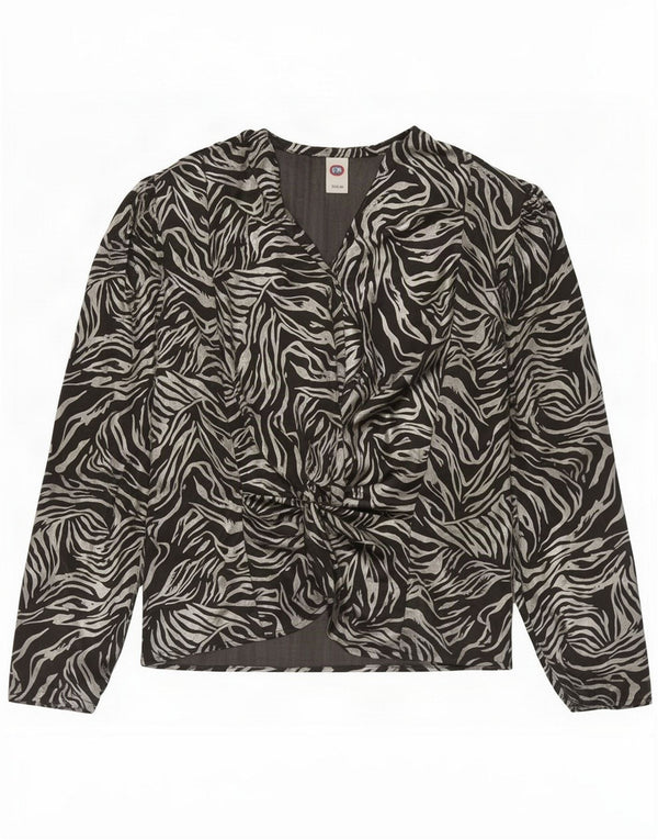 C&A Bluză cămașă pentru femei cu cravată în față EU 40 Medium Black Animal Print Poliester