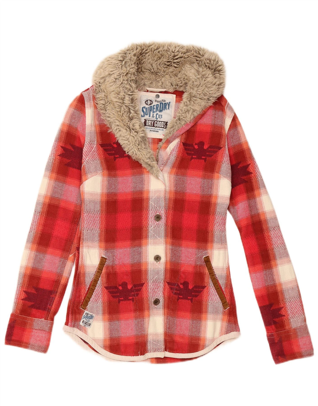Cămașă de flanel pentru femei SUPERDRY UK 6 XS bumbac carouri roșu