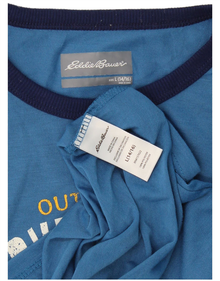 EDDIE BAUER Boys Graphic Top Long Sleeve 14-15 Years Large Blue Polyester