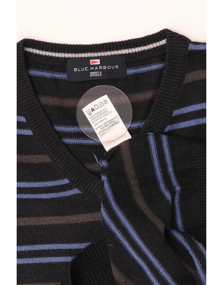 Pulover pentru bărbați Marks & Spencer cu decolteu în V, mediu, albastru marin, cu dungi acrilice