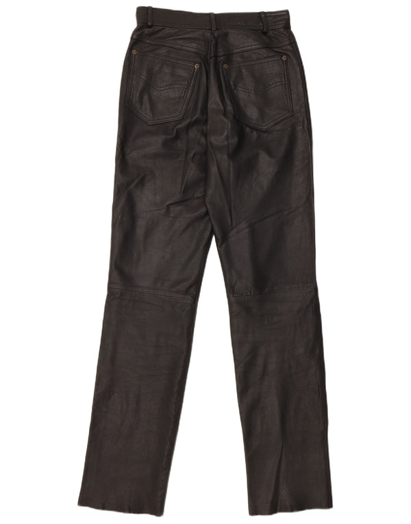 Pantaloni drepți din piele vintage pentru femei W27 L32 din piele neagră