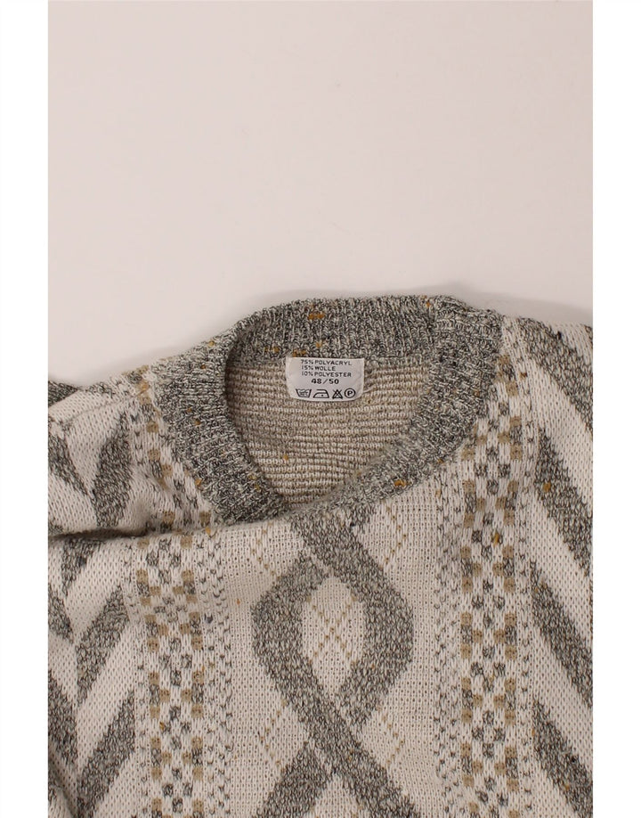 VINTAGE Mens Crew Neck Jumper Sweater IT 48/50 Medium Grey Geometric Vintage Vintage and Second-Hand Vintage from Messina Hembry 