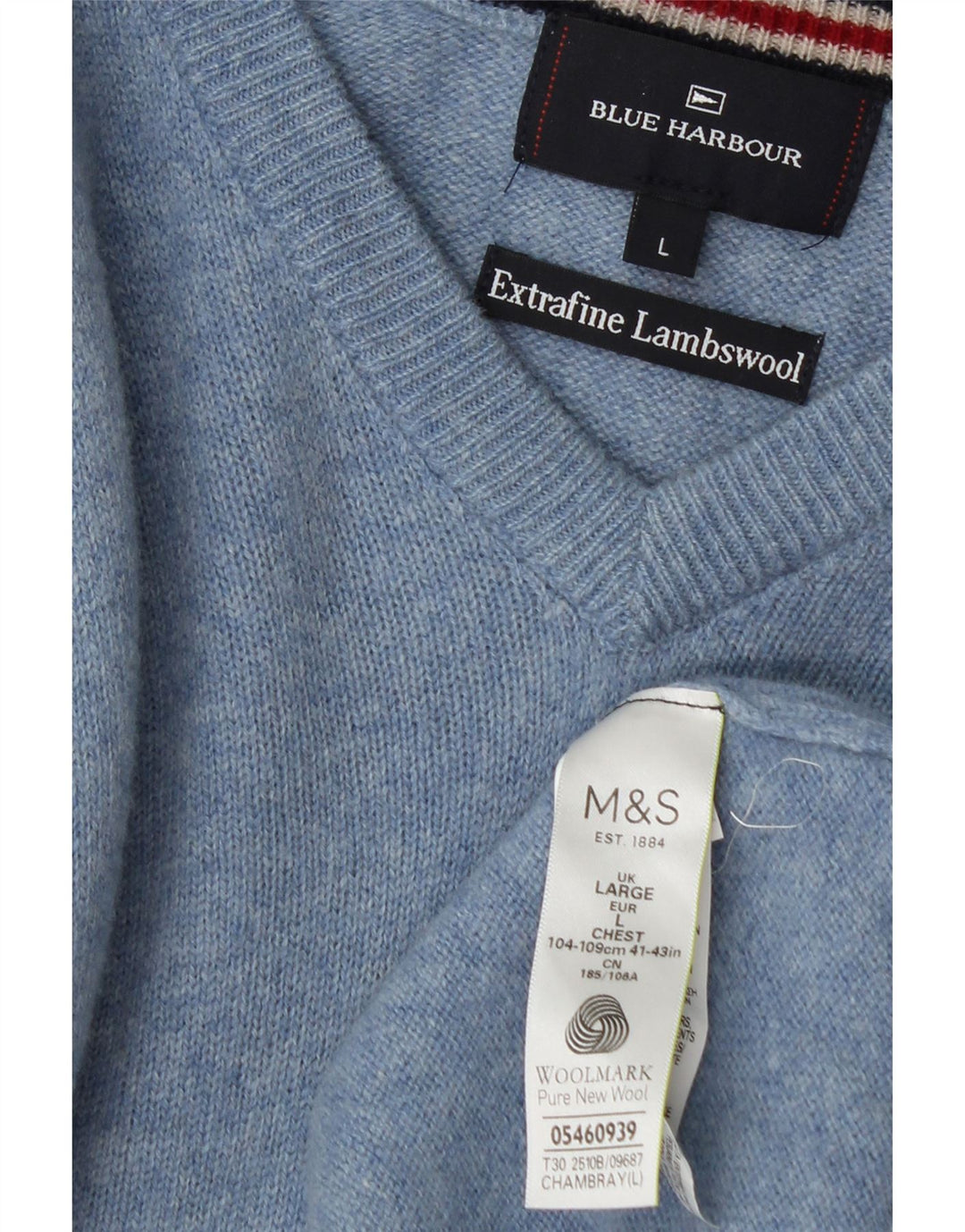 Marks & Spencer Pulover cu decolteu în V Blue Harbour pentru bărbați, mare, pete albastru