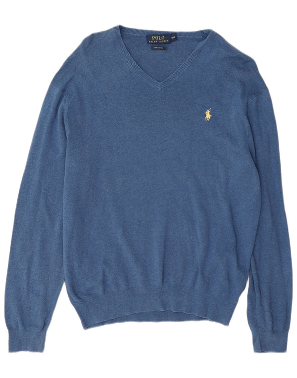 Pulover Polo Ralph Lauren pentru bărbați, cu decolteu în V, de culoare normală, bumbac albastru mediu
