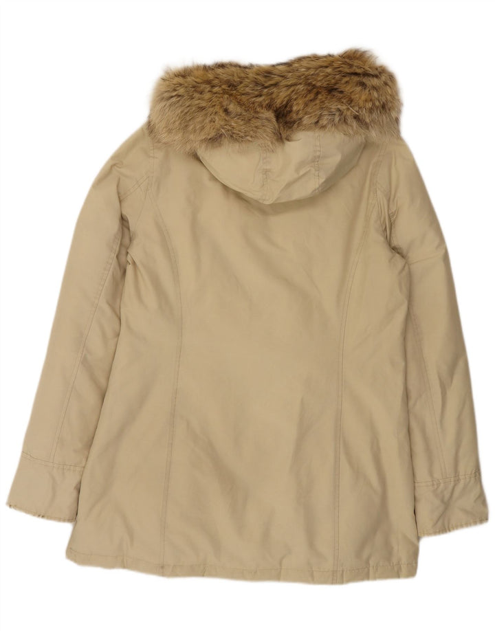 Palton căptușit cu glugă Woolrich pentru femei UK 14, bumbac mediu bej