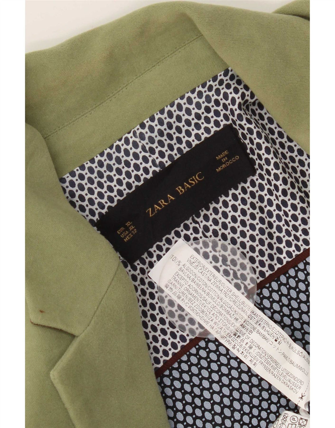 Blazer pentru femei Zara cu 1 nasture, UK 18 XL, bumbac verde