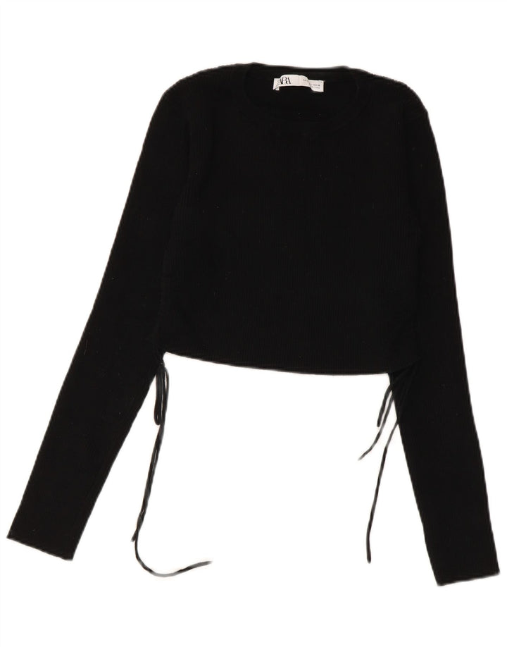 Crop Top pentru femei Zara cu mânecă lungă UK 14 mare negru