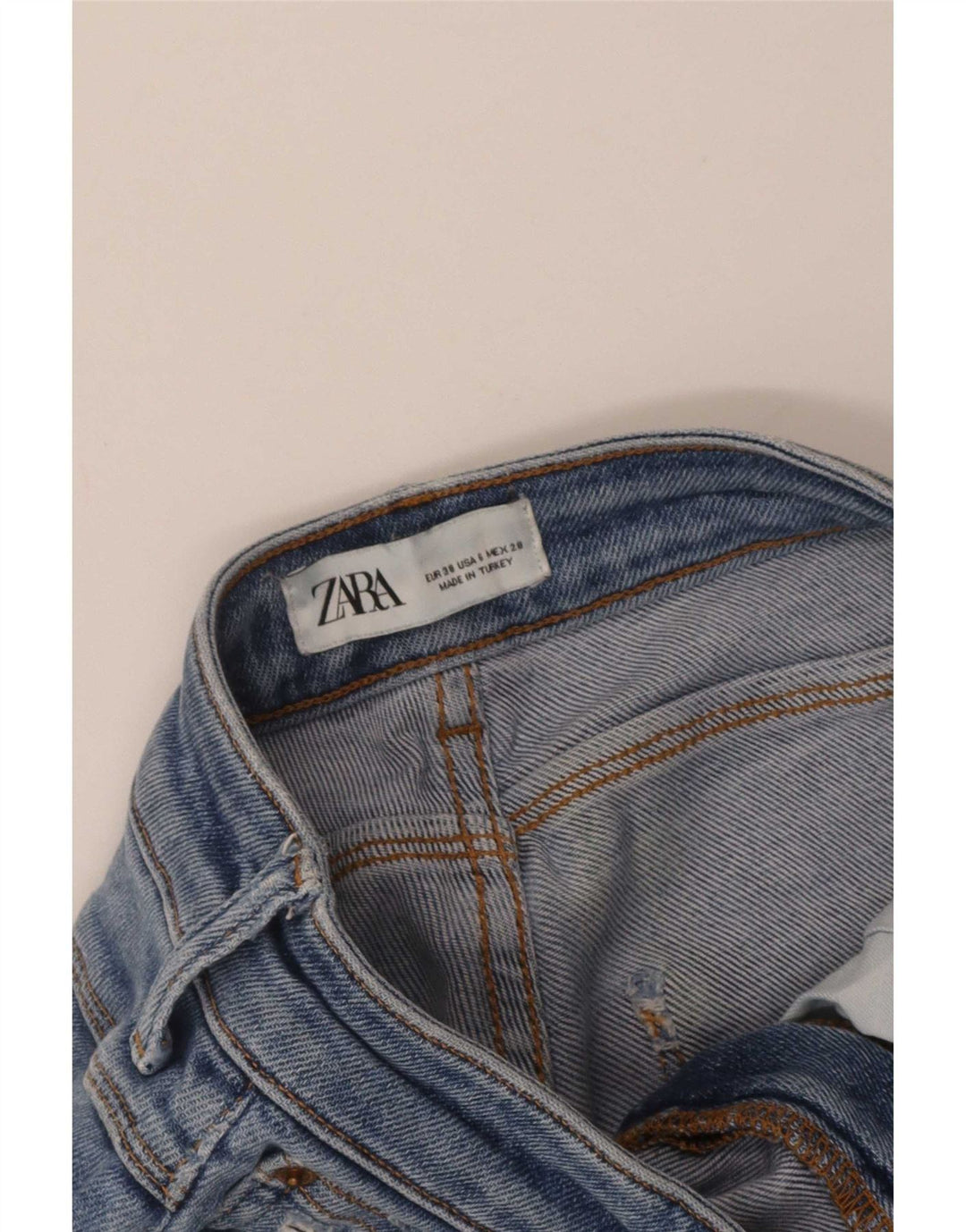 Blugi slim pentru femei Distressed Zara EU 38 Small W28 L26 Albastru
