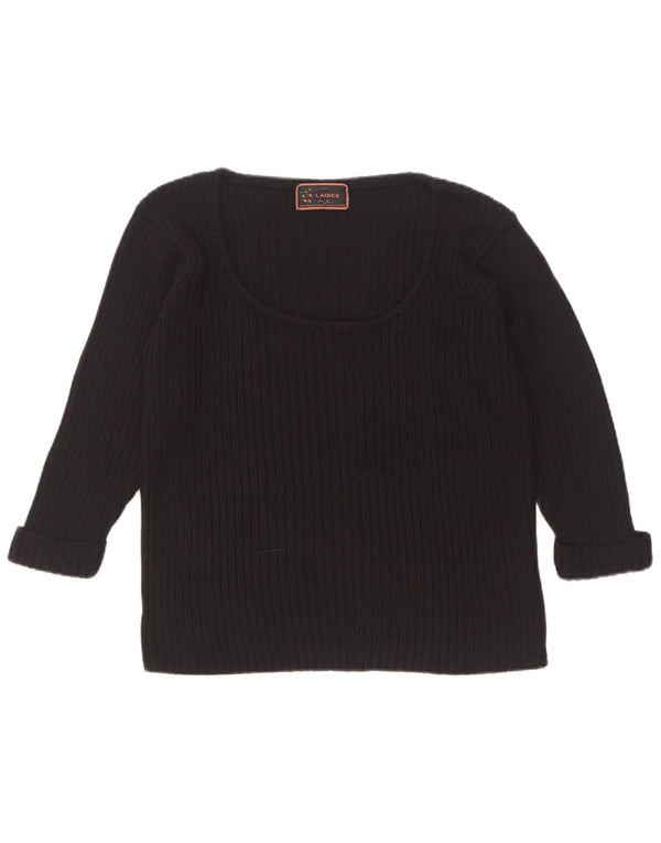 Vintage Womens 3/4 Sleeve Boat Neck Jumper Sweater UK 14/16 Large Black
