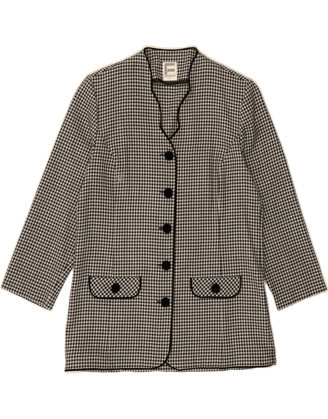 FRANKENWALDER Womens 5 Button Blazer Jacket EU 38 Medium Black Houndstooth Vintage Frankenwalder and Second-Hand Frankenwalder from Messina Hembry 