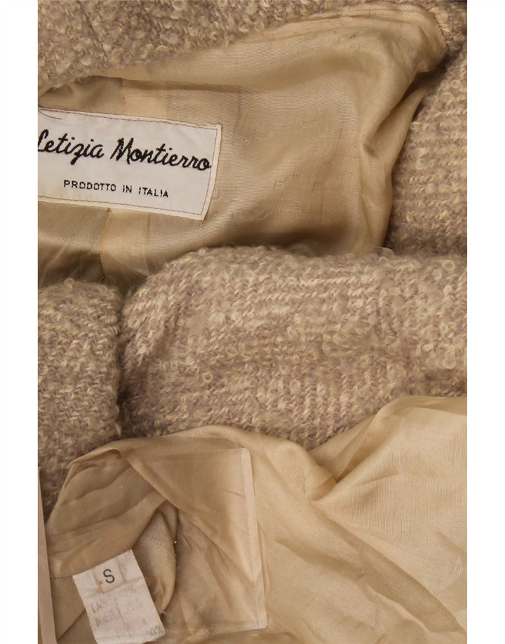 VINTAGE Pardesiu supradimensionat cu glugă pentru femei UK 10 Small Beige Herringbone